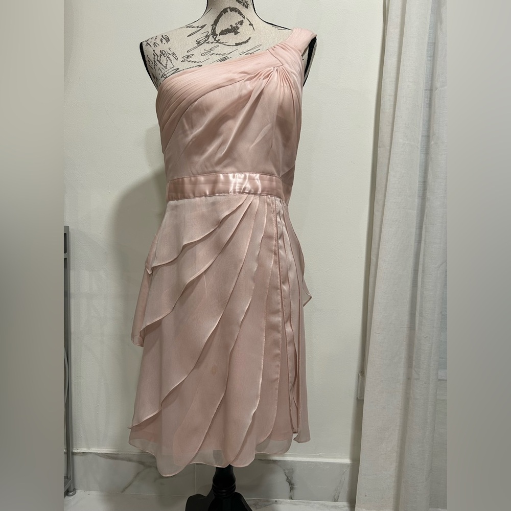 Adrianna Papell Blush One-Shoulder Layered Asymmetrical Chiffon Dress Size 10